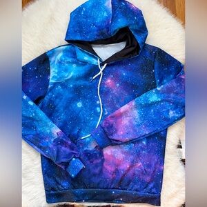 Juheng - Blue Galaxy Print Sweatshirt Hoodie Unisex Size Large